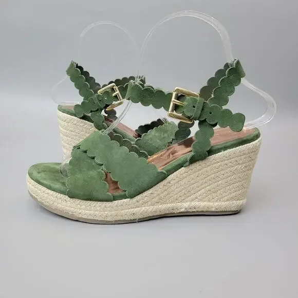 Ted Baker London Wedge Espadrille Sandal Green Suede Scallop Size 7.5 US 38 EU - Picture 2 of 12